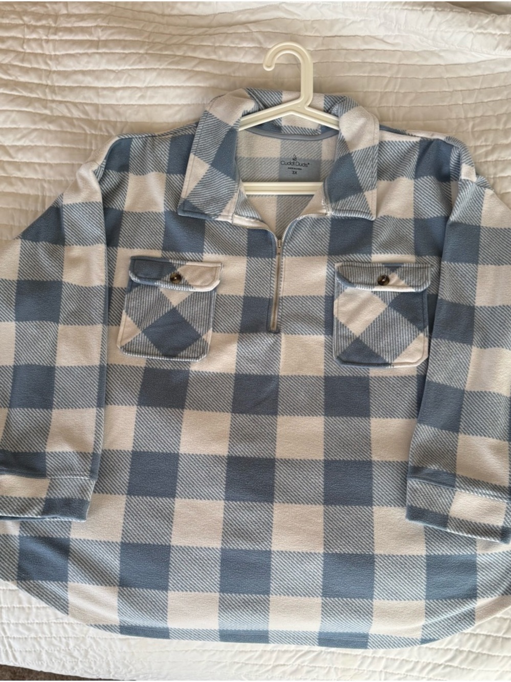Cuddl Duds Blue & Cream Buffalo Plaid Pullover - 3X